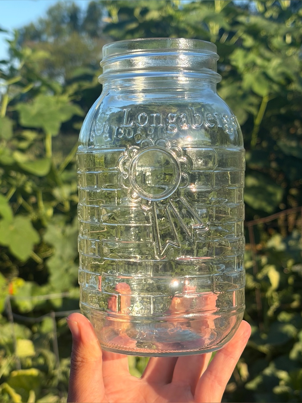 Longaberger Blue Ribbon Collection Clear Glass Quart Canning Jar Made in the USA